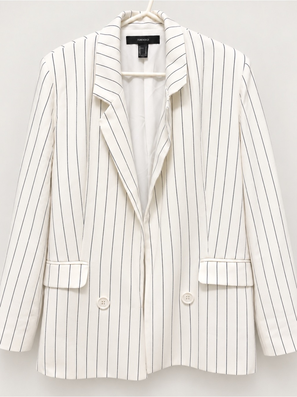 Forever 21 Cream White Blazer with Black Pinstripes